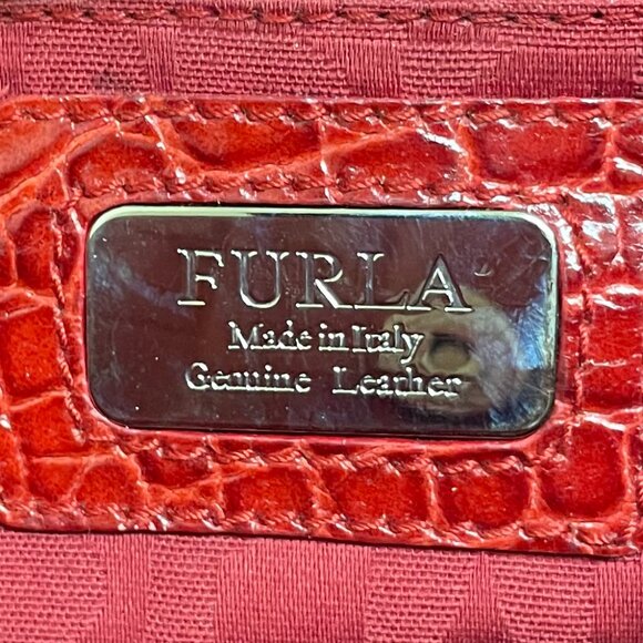 Beautiful Furla Italian Leather Red/Wine Color Croc Embossed Tote Bag - Picture 8 of 13